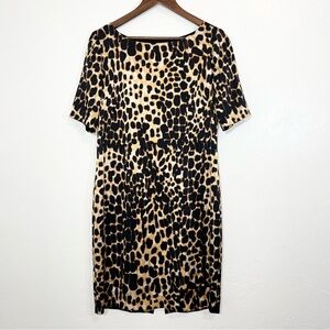 St. John Silk Sheath Dress Leopard Print Short Sleeve